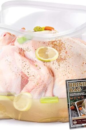 Brining Bag, 26"×22", 2 Pack, Extra Large Turkey Brine Bag with 2 Strings and 2 Larger Clips, Thickened materials, Double Track Zippers Brine Bags, Brining Bags for Turkey, Ham, Beef, Marinade