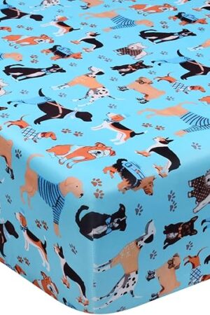 Crib Sheet - Fitted Crib Sheet Baby Sheet for Standard Crib and Toddler mattresses Nursery Bedding Sheet Crib Mattress Sheets for Boys and Girls 1 Pack Dog Toddler Sheet by UOMNY