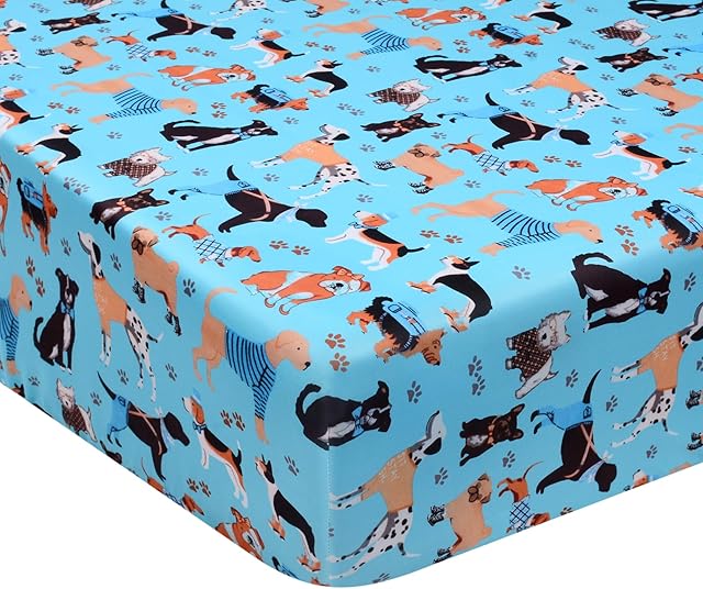 Crib Sheet - Fitted Crib Sheet Baby Sheet for Standard Crib and Toddler mattresses Nursery Bedding Sheet Crib Mattress Sheets for Boys and Girls 1 Pack Dog Toddler Sheet by UOMNY