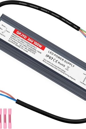 24V Power Supply 100W LED Driver Waterproof IP67, 110V-250V AC to 24V DC 4.16A Low Voltage Transformer Adapter for Indoor and Outdoor LED Light, Computer Project Use