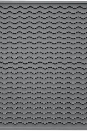ZLR Silicone Dish Drying Mat for Kitchen Counter, Eco-Friendly Fast Dry Dish Mat, Easy Clean Multi Usage Drying Matt, Heat Resistant Trivet, 12" x 16" Large, Dark Gray