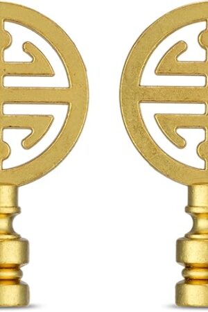 Brass Lamp Finials - 2 Packs, Chinoiserie Design Solid Metal Finials for Table lamps and Floor Lamps, Lamp Toppers Screw On Cap, Decorative Lamp Shades Top Nut, Oriental Lamp Shade Knob