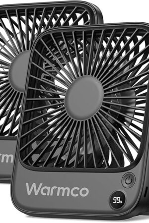 Warmco 5000mAh Protable Travel Fan, 2Pack Rechargeable Battery Powered Personal Desk Fan, 4 Speeds Wind Small Desk Fan With 180° Tilt for Office Table Camping Cruise