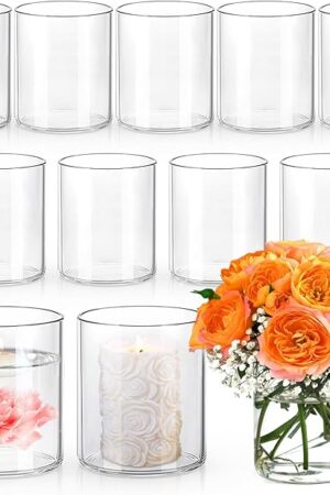 4 Inch Small Glass Cylinder Vases for Centerpieces | 12pcs Clear Flower Vase for Wedding Decorations, Floating Candle Vases in Bulk, Hurricane Candle Holders for Table, Home Décor