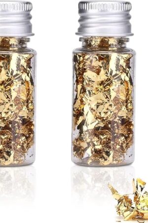 2 Bottles Gold Leaf, Gold Flakes Golden Leaf Flakes for Decorating 10g Golden Foil Flakes for Nail Art, Epoxy Resin, Greeting Cards, Paintings, Candle Making