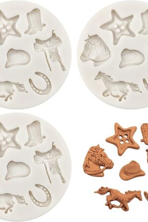 3 PCS Western Cowboy Theme Silicone Molds, Feather Arrow Boot Horseshoe Hoof Fondant Mold for Western Cowboy Theme Cake Decoration Cupcake Topper Candy Gum Paste Clay