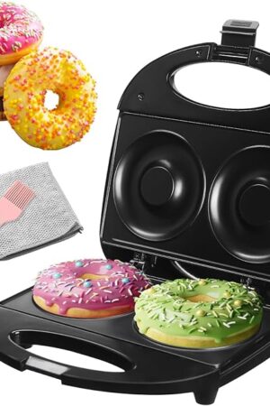 Donut Maker,Doughnut Machine,Bake 2 Donuts,Double-sided heating, Non-stick Surface, Perfect for Breakfast,for Commercial or Family Use,Easy to Clean