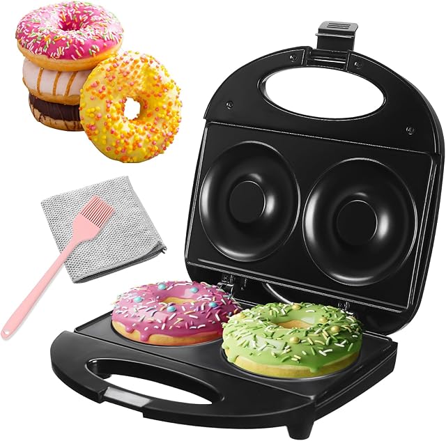Donut Maker,Doughnut Machine,Bake 2 Donuts,Double-sided heating, Non-stick Surface, Perfect for Breakfast,for Commercial or Family Use,Easy to Clean