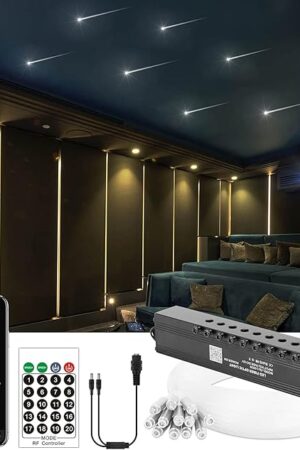 CHINLY Meteor 3W 96pcs 0.03in 9.8ft Bluetooth 12LEDs Fiber Optic Lights Kit Remote/APP Control + DC Power Splitter Cable for Car/Home Theater(Shooting Star Effect only)