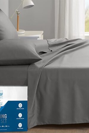 DEGREES OF COMFORT Coolmax Cooling Sheets | Queen Size Bed Sheet Set for Hot Sleepers | Soft Fabric with Deep Pocket, Grey-4PC