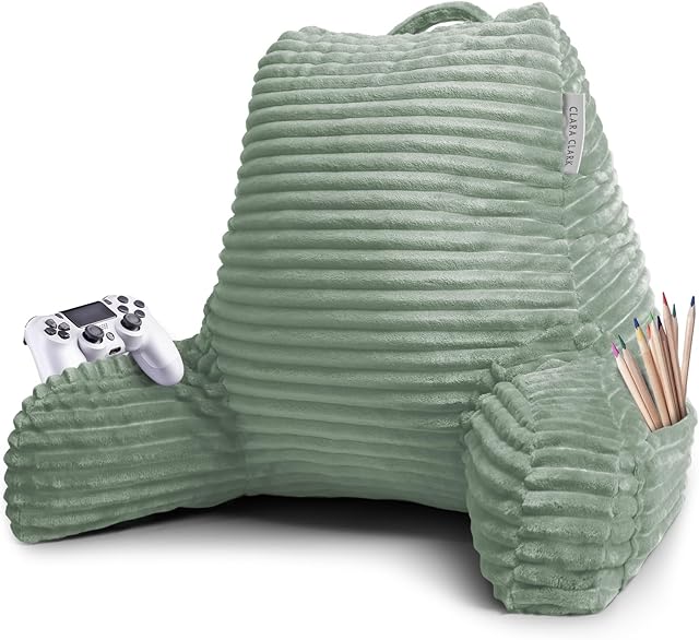 Clara Clark Reading Pillow for Bed Adult – Back Pillow for Sitting in Bed, Standard Bed Pillows for Sitting Up, Foam Chair Pillow, Sage Green Rest Pillow