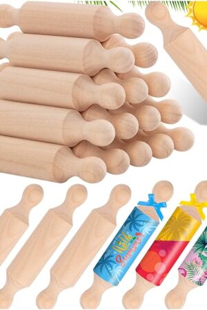 20PCS Mini Rolling Pins for Crafts, Small Wooden Dough Roller for Children in the Kitchen Baking and Imaginative Play, Wooden Tiered Tray Decorative for Halloween and Christmas Presents (4.1 Inches)