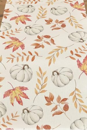 Artoid Mode Orange Pumpkins Fall Maple Leaves Fall Table Runner, Seasonal Autumn Kitchen Dining Table Decoration for Home Party Decor 13x72 Inch