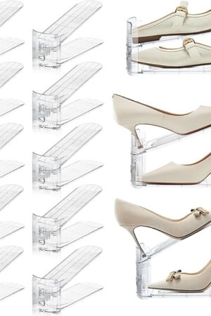 Adjustable Shoe Slots Organizer,12PACK Transparent Shoe Stackers Shoe Rack Holder Shoe Space Savers Double Layer Stack Shoe Racks for Closet Organization(Transparent)