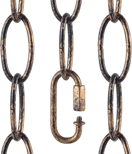 6.5 Feet Aged Bronze Finish Chandelier Chain (3mm), Vintage Pendant Light Fixture Metal Chain with a Fake Rusty Look, Heavy Duty Lighting Hanging Chain Extension with 2 Chain Links for Plants
