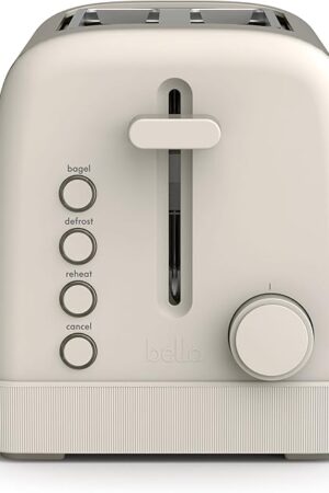 bella 2 Slice Toaster, 6 Setting Shade Control w Reheat, Cancel, Bagel & Defrost Buttons, Removable Crumb Tray, Anti Jam & Auto Shutoff, Auto Centering Guides & Cord Wrap, 900 Watt, Oatmilk