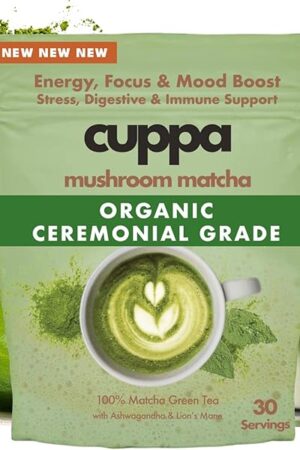 Cuppa Healthy Mushroom Matcha with Lion's Mane & Ashwagandha (30 Servings) | No Crash or Jitters | for All Day Energy & Focus | Nootropics for Brain Health | Gut Health, Immunity, Stress | Memory + Mood Support
