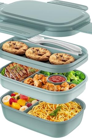 Adult Lunch Box,3 Stackable Bento Lunch Containers for Adults, Modern Minimalist Design Bento Box with Utensil Set, Leak-Proof Lunchbox for Dining Out, Work, Picnic
