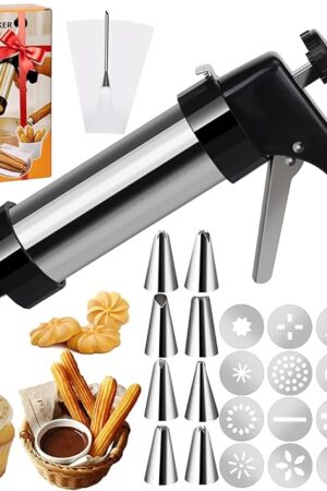 3 in 1 Cookie Press Gun Decorating Kit with 16 Discs and 8 Icing Tips, Premium Baking Tool for Cookie Press and Cake Decorating, Includes Piping Bag and Cleaning Brush,Christmas Baking Gifts for Women