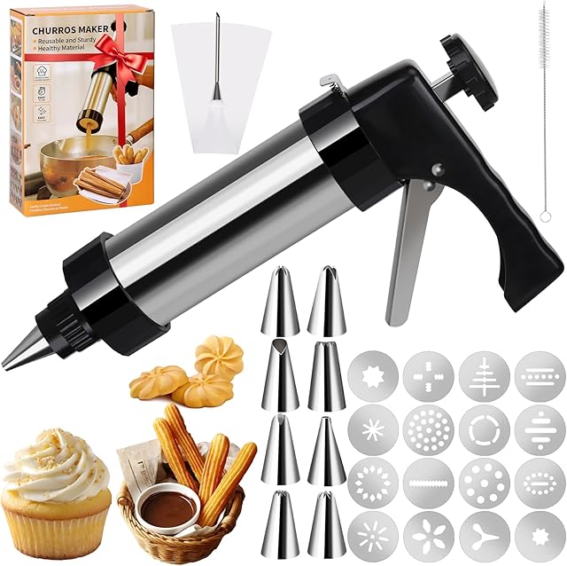 3 in 1 Cookie Press Gun Decorating Kit with 16 Discs and 8 Icing Tips, Premium Baking Tool for Cookie Press and Cake Decorating, Includes Piping Bag and Cleaning Brush,Christmas Baking Gifts for Women
