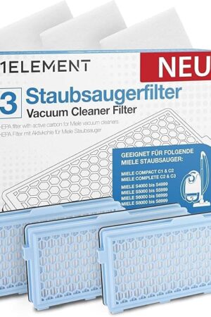 3 Filter for Miele Vacuum Cleaner [Compact C1 & C2, Complete C2 & C3, S8340, S4000–S8999] [Replaces SF-HA 50] – 3x HEPA & 3x Motor Filter – Not Compatible with Classic C1 or Complete C1 Series