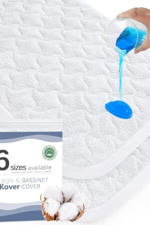 Bassinet Mattress Pad Cover 33" x 20"-Fit for Koola Baby, Mika Micky, ANGELBLISS, YADAQE, Dream On Me,Papablic, AMKE, Baby Delight Bedside, Waterproof Bassinet Mattress Protector, Cotton Terry Surface