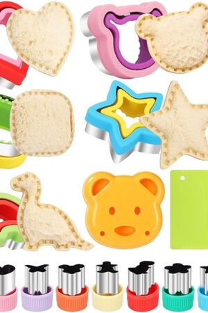 27Pcs Sandwich Cutter and Sealer Set，5pcs Bread Sandwich Sealer Decruster Maker,1pcs Bear-Shaped Silicone Mould and 8pcs mini Vegetable Cutters and 12pcs Ancillary Accessories