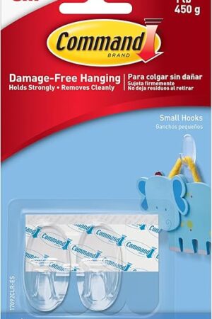 Command Small Clear Oval Hooks, 2 Wall Hooks and 4 Command Strips, Damage-Free Hanging with Adhesive, No Tools Great for Hanging Home and Room Decor, Holds up to 1 lb