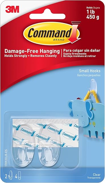 Command Small Clear Oval Hooks, 2 Wall Hooks and 4 Command Strips, Damage-Free Hanging with Adhesive, No Tools Great for Hanging Home and Room Decor, Holds up to 1 lb