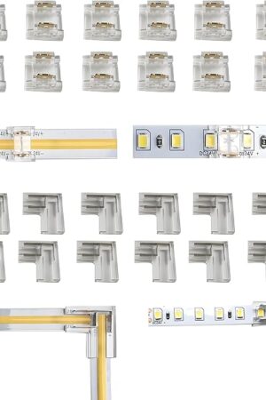 24Pcs 2Pin 10mm Straight & L Shape Led Strip connectors for 10mm Width COB/SMD Single Color Led Strips