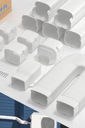 9 Ft Cover for AC Lines with Flexible Duct, Decorative Upgrade PP 3 Inch Line Set Cover for Ductless Mini Split Air Conditioner, Full Set Suitable for Heat Pumps Indoor & Outdoor