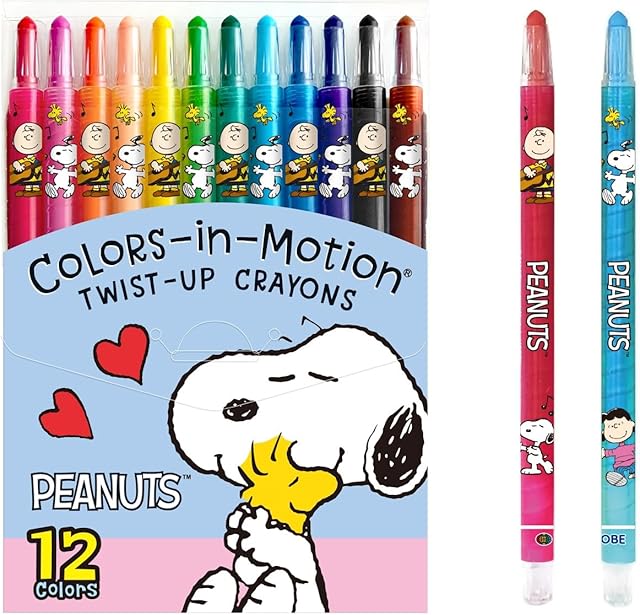 The COLORS-IN-MOTION 'Peanuts' Crayons 12 Count Color Set