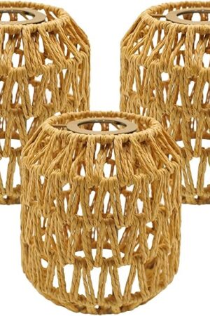 3-Pack Boho Rattan Lamp Shades - Handwoven Natural Wicker Lampshades for Pendant Lights, Chandeliers, Wall Sconces, Floor & Table Lamps – Vintage Farmhouse Home Decor