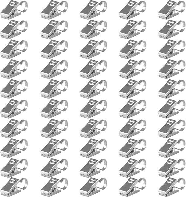 BIHRTC Pack of 50 Curtain Clips Thickening Stainless Steel with Hooks Lights Hanger Small Metal Wire Holder for Shower Home Decoration Photos Picture Arts Crafts Display Outdoor Activities Supplies