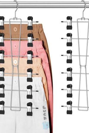 DOIOWN 6-Tier Baby Hangers with Clips - Space Saving Kids Pants Hangers for Babies & Kids Pant,Skirt,Clothe,Adjustable Stainless Steel Toddler Clothes Hanger for Newborn Children Closet Organization