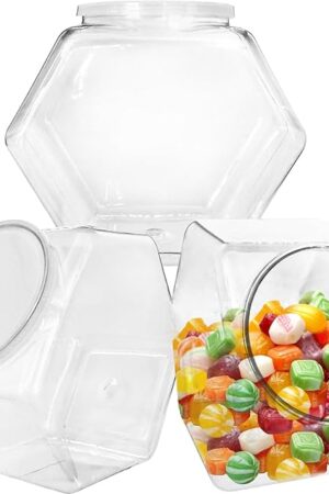 3 Pcs Plastic Candy Jars,Clear Cookie Jars 71 Oz for Kitchen Counter,Hexagon Cookie Jars with Lids,Plastic Dry Food Jar for Candy Buffet