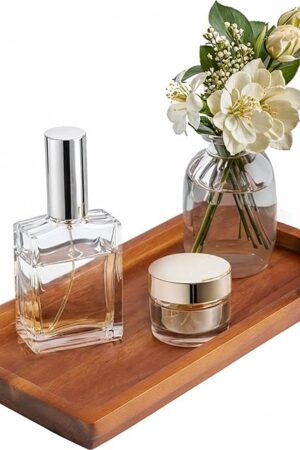 Bathroom Vanity Tray 11.8 x 5.9 inches of Natural Acacia Wood - Elegant Organizer for Cosmetics, Jewelry, Perfume, Candle, Key - Premium Wood Tray for Bathroom, Kitchen, Countertop, Toilet Tank, Sink