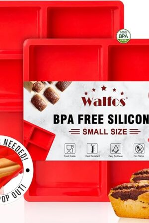 Walfos Silicone Mini Bread Baking Pan 6 Cavities Non-Stick Silicone Mini Loaf Pans 2 Pieces Food Grade Baking Mold For Bread, Cakes, Muffin, Dough, Easy Pop Out and Dishwasher Safe