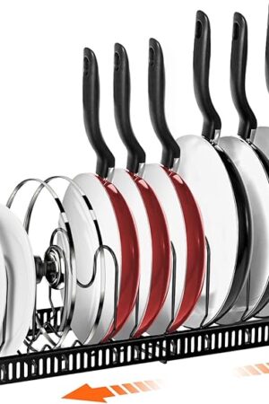 AHNR Pot and Pan Organizers Rack 10 Adjustable Compartments Black