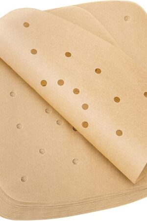 200pcs Air Fryer Parchment Paper Disposable Liner 8.5inch, Premium Perforated for Air Fryer, Streamer, Pans, No Burn, Easy Cleanup (Brown)