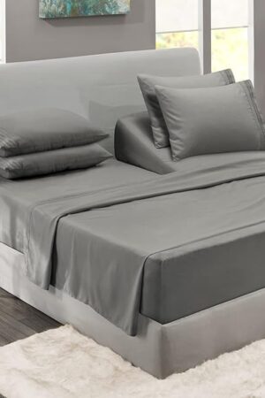Clara Clark Flex Top King Sheets, 6 Piece Set - Hotel Luxury Sheets for Top Split King Bed, Super Soft Bedding Set, Head Split King Charcoal Gray
