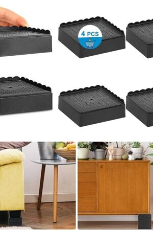 Bed Risers 1 inch, 2 inch, 3 inch, 4 inch Heavy Duty, Adjustable Furniture Riser for Table Desk Couch Sofa Chair Recliner Leg Frame Dorm, Stackable Bed Raisers Blocks (Black 4 Pack, 1 inch)