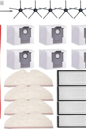 21 Pcs Q7 Max Replacement Parts，for Roborock Q7 / Q7+ / Q7 Max / Q7 Max+ Vacuum Cleaner Accessories Kit, 1 Main Brush, 4 Filter, 4 Mop Pad, 6 Side Brush，6 Vacuum Bag