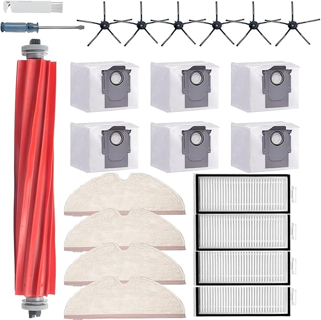 21 Pcs Q7 Max Replacement Parts,for Roborock Q7 / Q7+ / Q7 Max / Q7 Max+ Vacuum Cleaner Accessories Kit, 1 Main Brush, 4 Filter, 4 Mop Pad, 6 Side Brush,6 Vacuum Bag