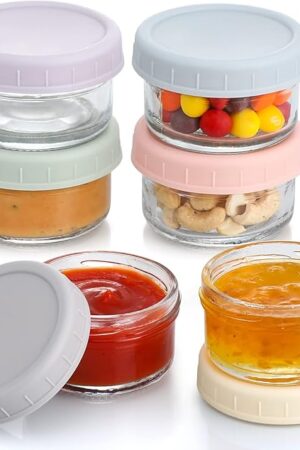VITEVER [6 Pack] Salad Dressing Container To Go, 2.7 oz Glass Small Condiment with Lids, Dipping Sauce Cups Set, Leakproof Reusable for Lunch Box Work Trip.