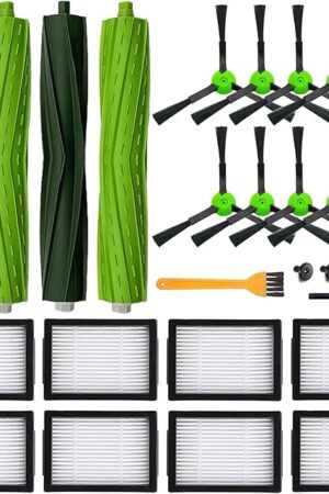 18 Pack Replacement Parts Accessories Compatible for iRobot Roomba i3 i3+ i7 i7+ i4 i6 i6+i8 i8+/Plus E5 E6 E7 J7 i5+j5+ I,E &J Series Vacuum Cleaner 2 Set of Roller Brush & 8 Filters & 8 Side Brushes