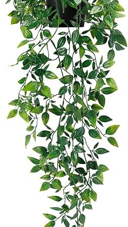Whonline Fake Hanging Plants, Artificial Small Potted Plants for Indoor Outdoor Aesthetic Office Living Room Shelf Decor (1 Pack)