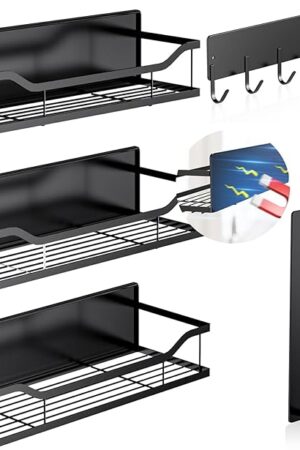 5 Pack Multifunctional Magnetic Shelves for Refrigerator Spice Rack & Washing Machine Organize, Include Paper Towel Holder, Kitchen Utensil Hanger and Hooks, Strong Magnet for Secure Hold