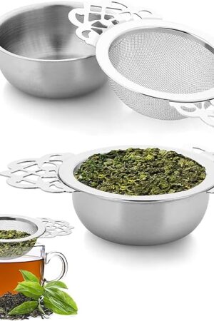 2 Pack Small Fine Mesh Tea Strainers with Bowl, Stainless Steel Loose Tea Infusers Strainers 7 cm Diameter Tea Filter with Double Wing Extender Ideal for Loose Tea Juice Coffee Filter