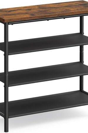 VASAGLE Shoe Rack, 4-Tier Shoe Storage Organizer for Entryway and Closet, Holds 9-12 Pairs of Shoes, 3 Fabric Shelves, Steel Frame, Industrial, Rustic Brown and Black ULBS035B01